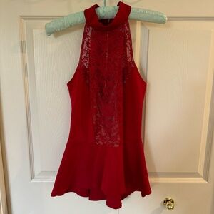 Bebe Red Lace Peplum Tank with Zipper